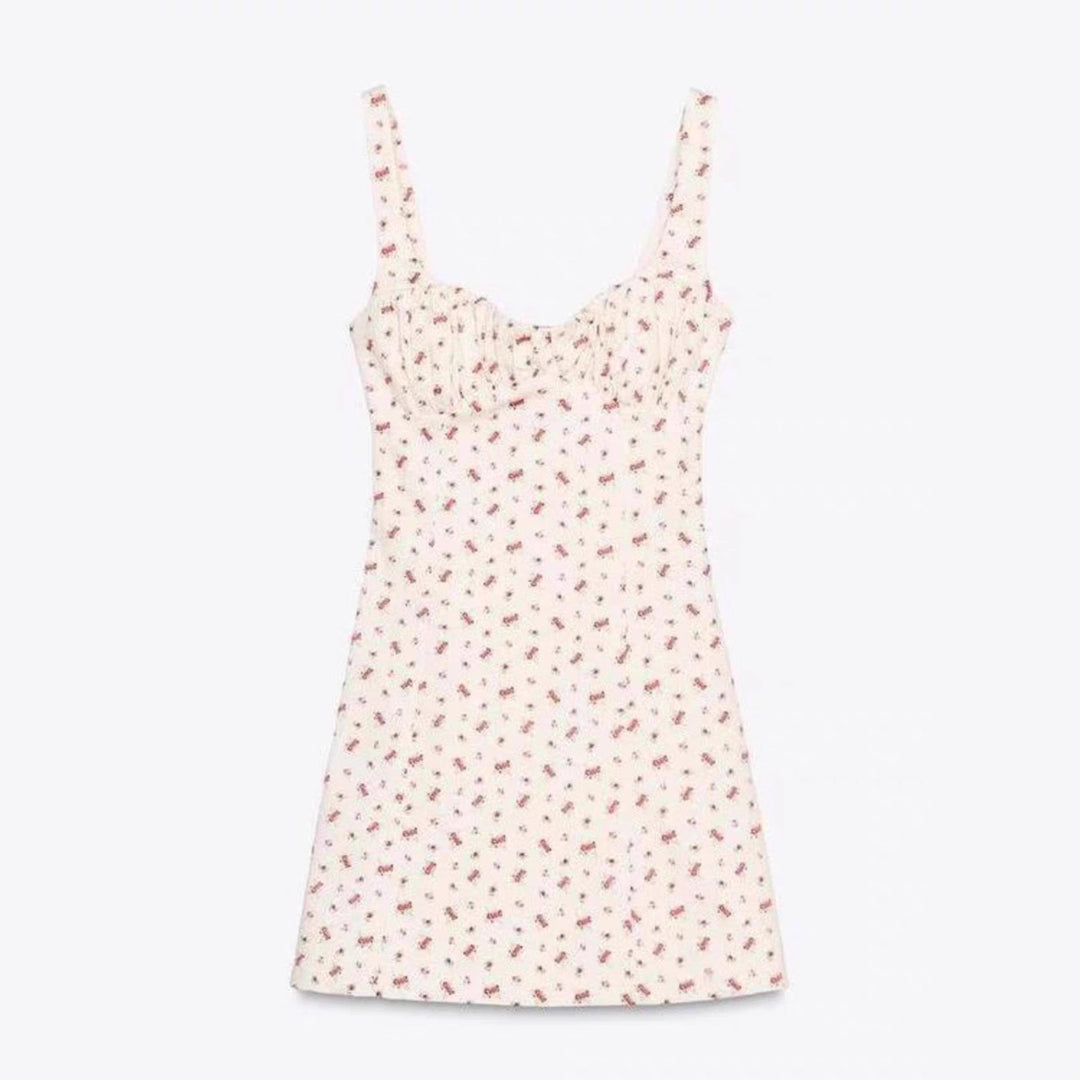 Damen Minikleid mit zartem Blumenmuster und schmalen Trägern EB