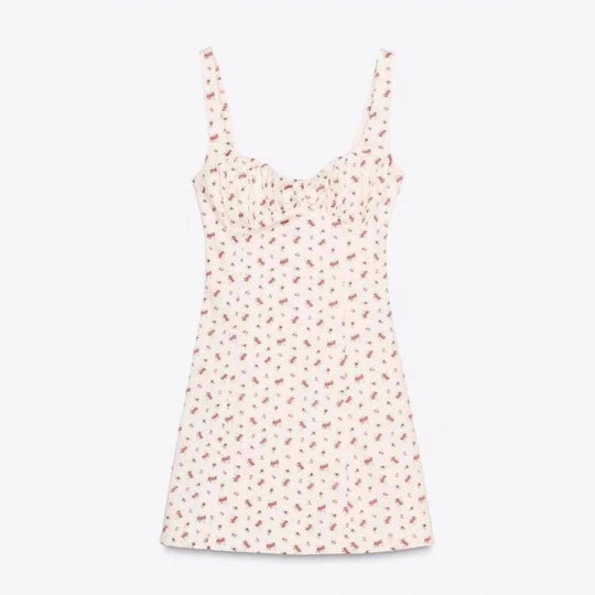 Damen Minikleid mit zartem Blumenmuster und schmalen Trägern EB