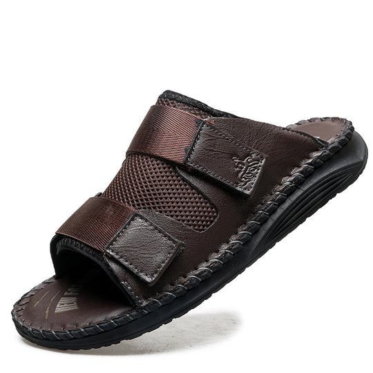 Herren Atmungsaktive Leder-Sandalen mit verstellbarem Klettverschluss EB