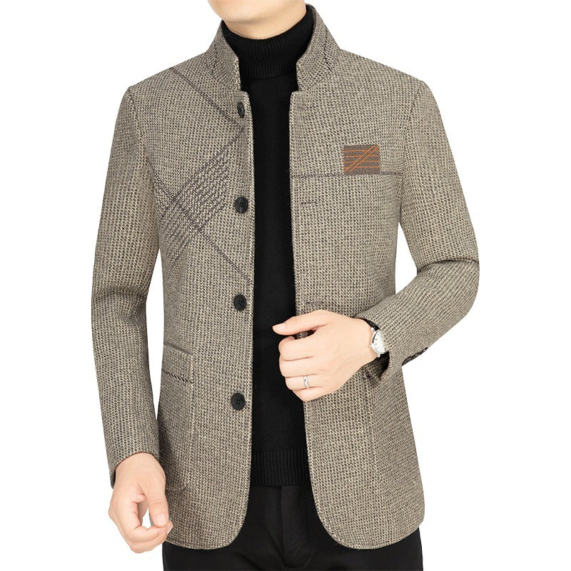 Herren Kurzblazer im Sakko-Stil mit Stehkragen und strukturierter Wollmischung EB