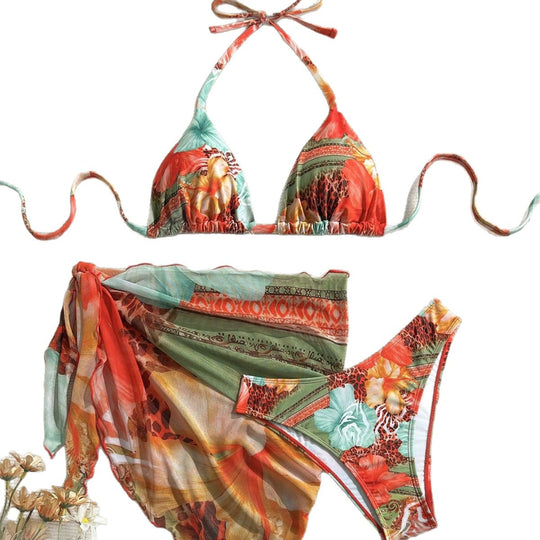 Damen Triangel-Bikini mit floralem Design und seidigem Cover-Up EB