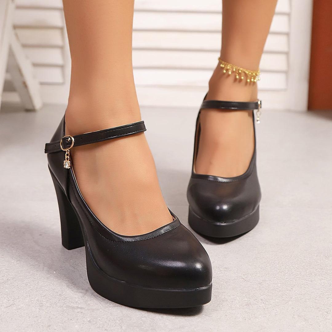 Damen Hochwertige Plateau-Pumps mit verstellbarem Riemen und Schmuckdetails EB