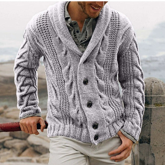 Herren nan grobstrick Cardigan mit Schalkragen und Zopfmuster EB