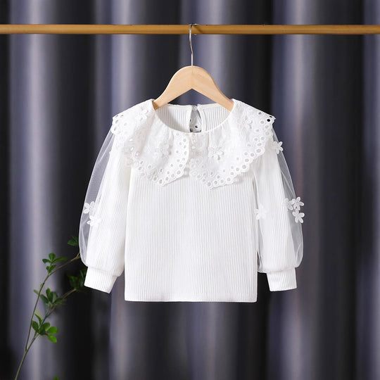 Mädchen Bluse mit voluminösen Tüllärmeln und aufwändigen Blumenstickereien EB