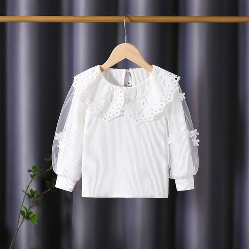 Mädchen Bluse mit voluminösen Tüllärmeln und aufwändigen Blumenstickereien EB