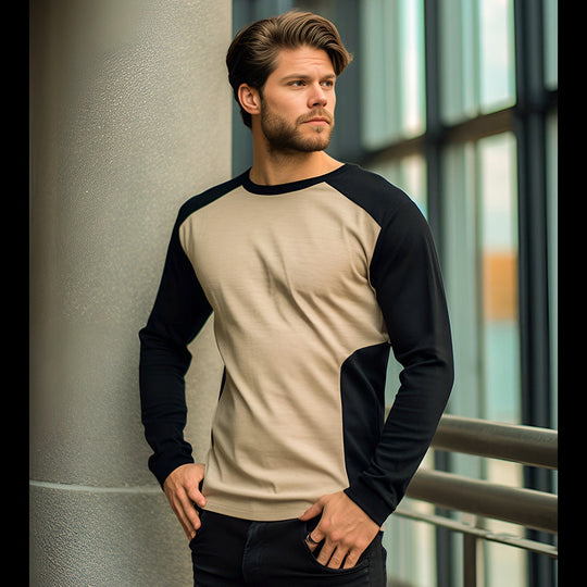 Herren Langarm-T-Shirt mit kontrastierenden Ärmeln und bequemer Passform EB