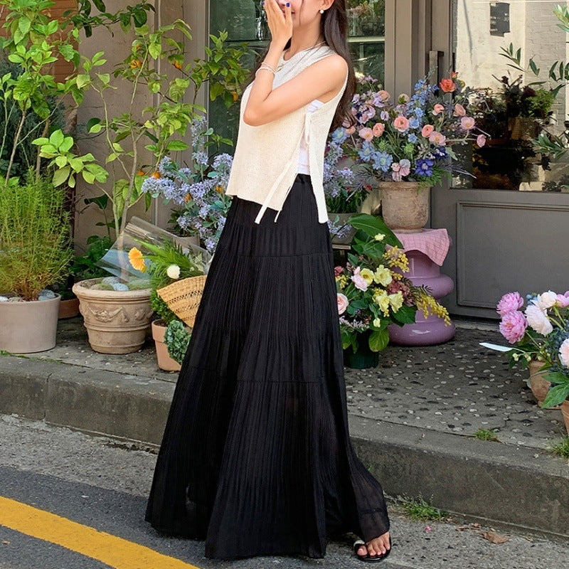 Damen Falten Maxi Rock EB