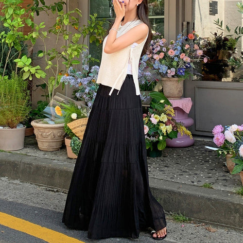 Damen Falten Maxi Rock EB