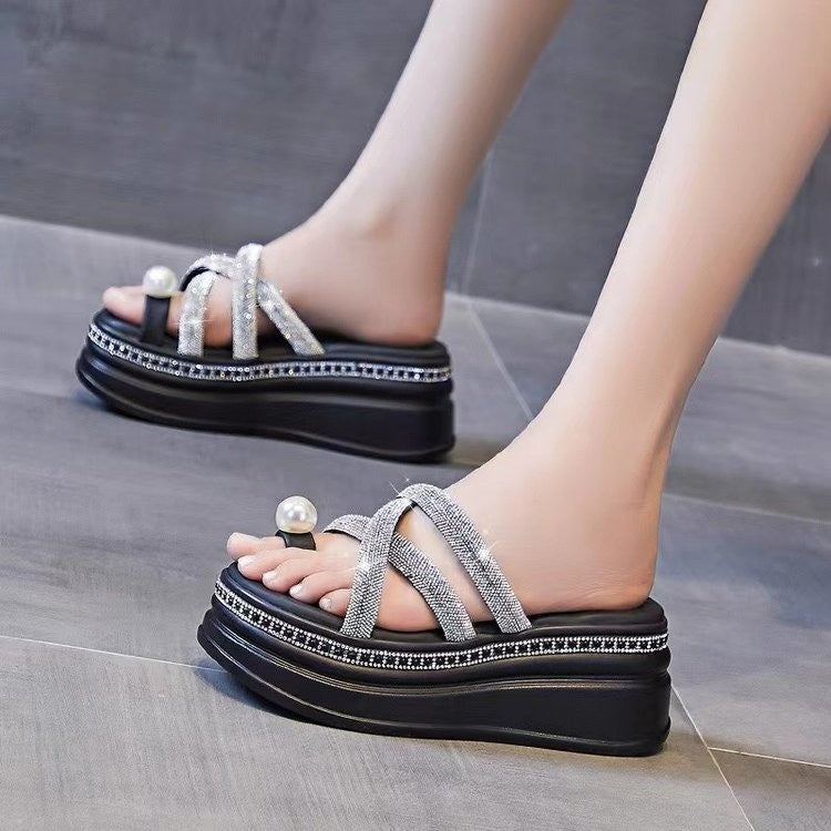 Damen Glitzernde Plateau-Sandalen mit eleganten Riemchen EB