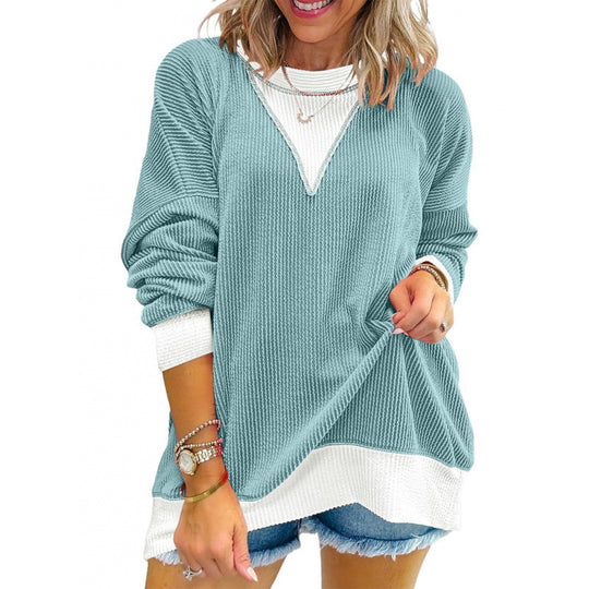 Damen lässiger Pullover aus strukturiertem Material mit V-Ausschnitt EB