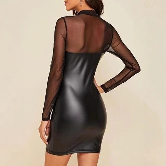 Damen Elegantes Kleid mit transparenten Ärmeln und figurbetontem Schnitt EB