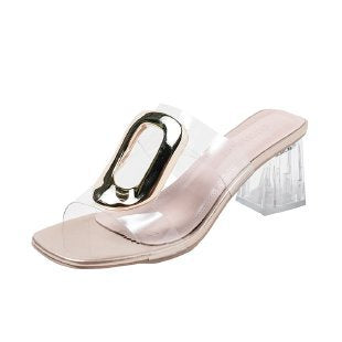 Damen Glamouröse Transparente Sandalen mit Blockabsatz EB