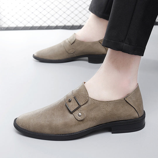 Herren eleganter Leder Slipper mit dekorativem Riemen EB