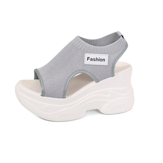 Damen Plateausandalen mit elastischem Oberschuh und modernem Design EB