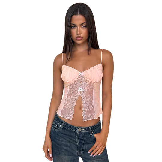 Damen Spitzen-Camisole mit Dekorativen Schleifendetails EB