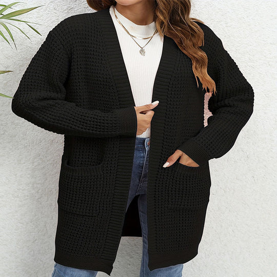 Damen Strickcardigan mit aufgesetzten Taschen und lockerer Passform EB