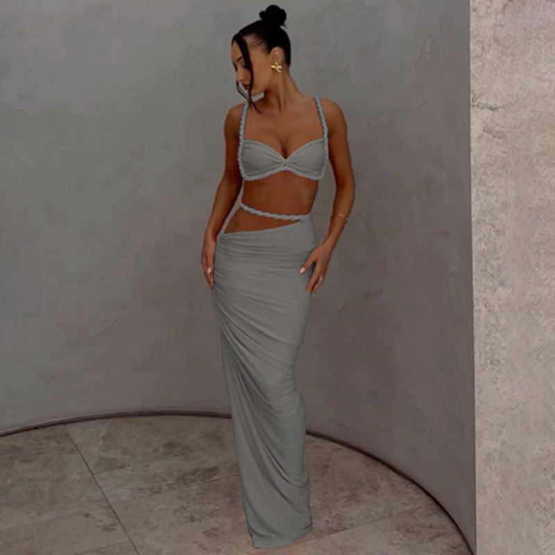 Damen Maxikleid mit raffiniertem Wickeldesign und zarten Spitzenakzenten EB