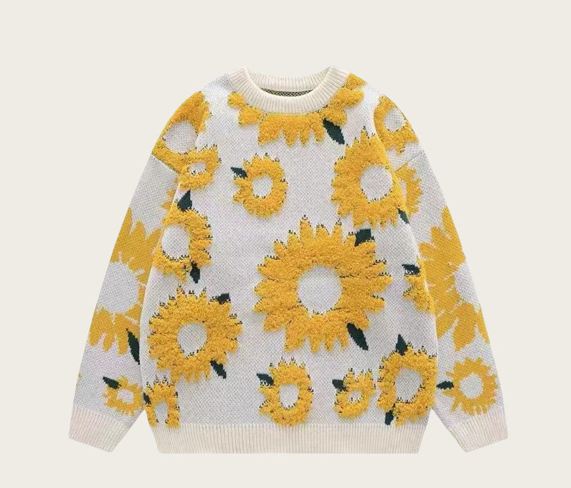 Damen Grobstrickpullover mit floralen Applikationen EB