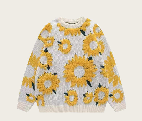 Damen Grobstrickpullover mit floralen Applikationen EB