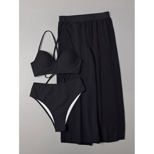 Damen Bikini-Set mit hochgeschnittenem Höschen und luftiger Wickelrock EB