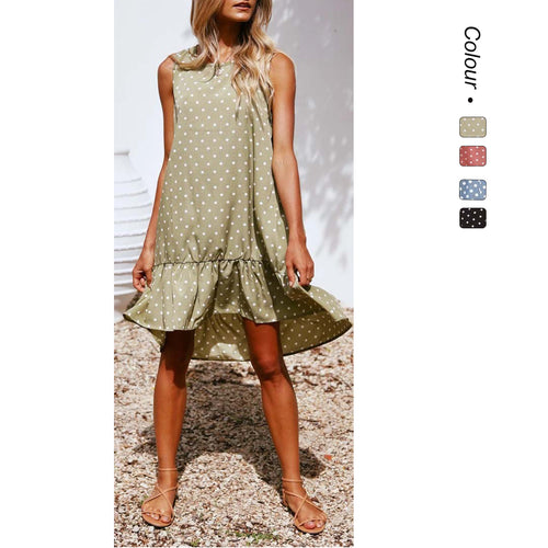 Damen Freizeitkleid mit rüschengesäumtem Rock und polka-dots EB