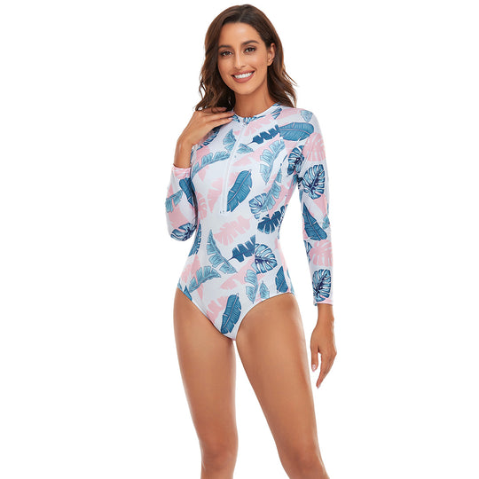 Damen Sportlicher Einteiler mit Langarm und floralem Muster EB
