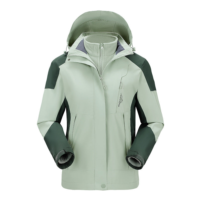Damen zweilagige Outdoorjacke mit abnehmbarer Fleece-Innenjacke und verstellbarer Kapuze EB