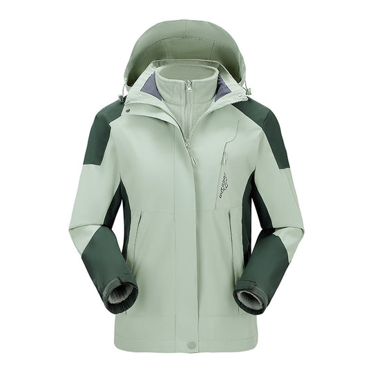 Damen zweilagige Outdoorjacke mit abnehmbarer Fleece-Innenjacke und verstellbarer Kapuze EB