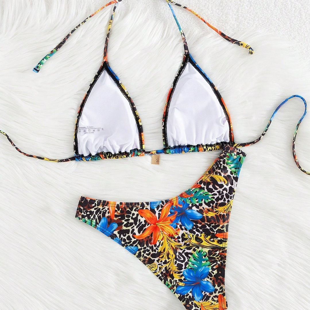 Damen Triangel-Bikini-Set mit lebendigem exotischem Muster EB