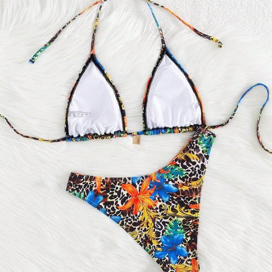 Damen Triangel-Bikini-Set mit lebendigem exotischem Muster EB