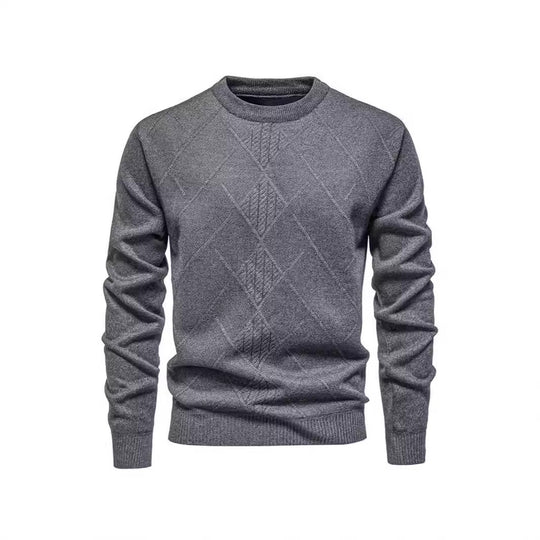 Herren Strickpullover mit strukturiertem Rautenmuster und klassischem Rundhalsausschnitt EB