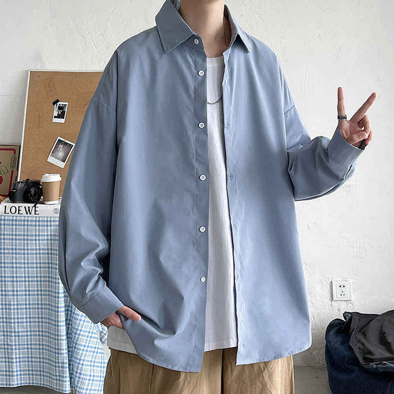 Herren nan leichtes Overshirt-Hemdjacke aus Baumwollmix mit verdeckter Knopfleiste, überschnittener Schulter und abgerundetem Saum EB