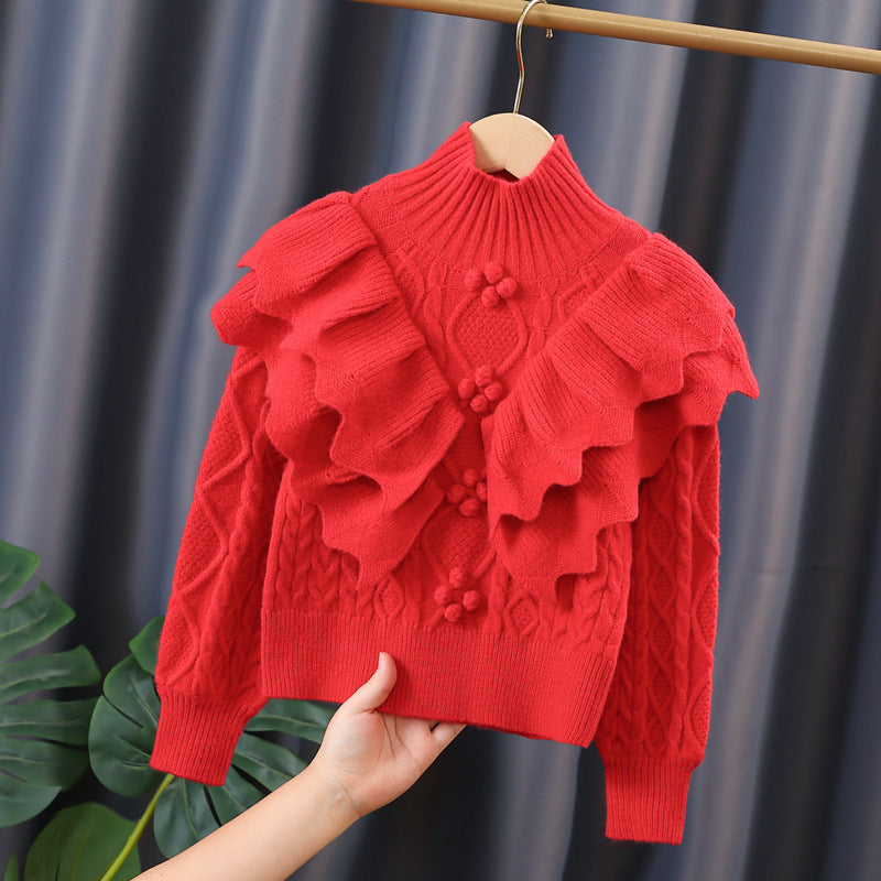 Damen Strickpullover mit voluminösen Rüschendetails EB