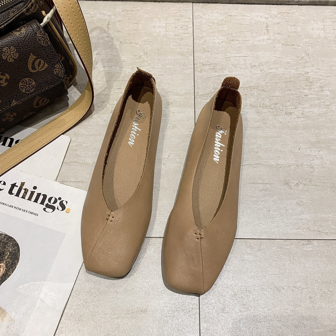 Damen nan quadratische Ballerina-Slipper aus weichem Kunstleder mit gepolstertem Komfortfußbett EB