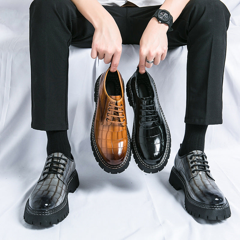 Damen Chunky Derby‑Schnürschuh mit Krokoprägung, lackiertem Kunstleder und profilierter Plateau‑Sohle EB