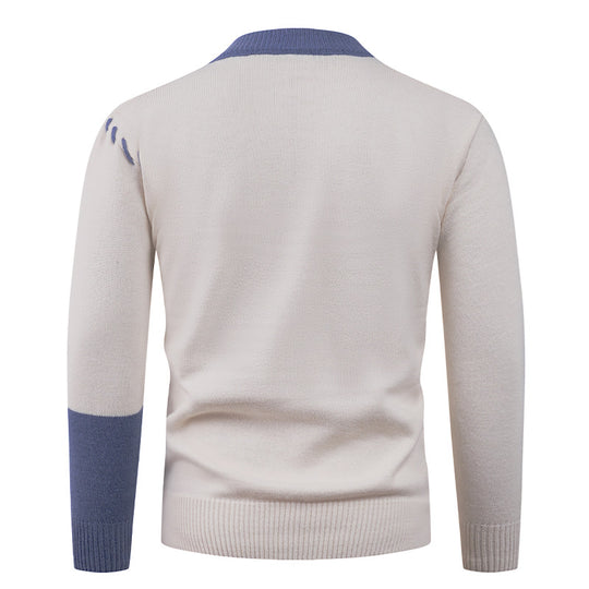 Herren nan Patchwork-Strickpullover mit Zopfstrick-Einsätzen und dekorativen Nahtapplikationen EB