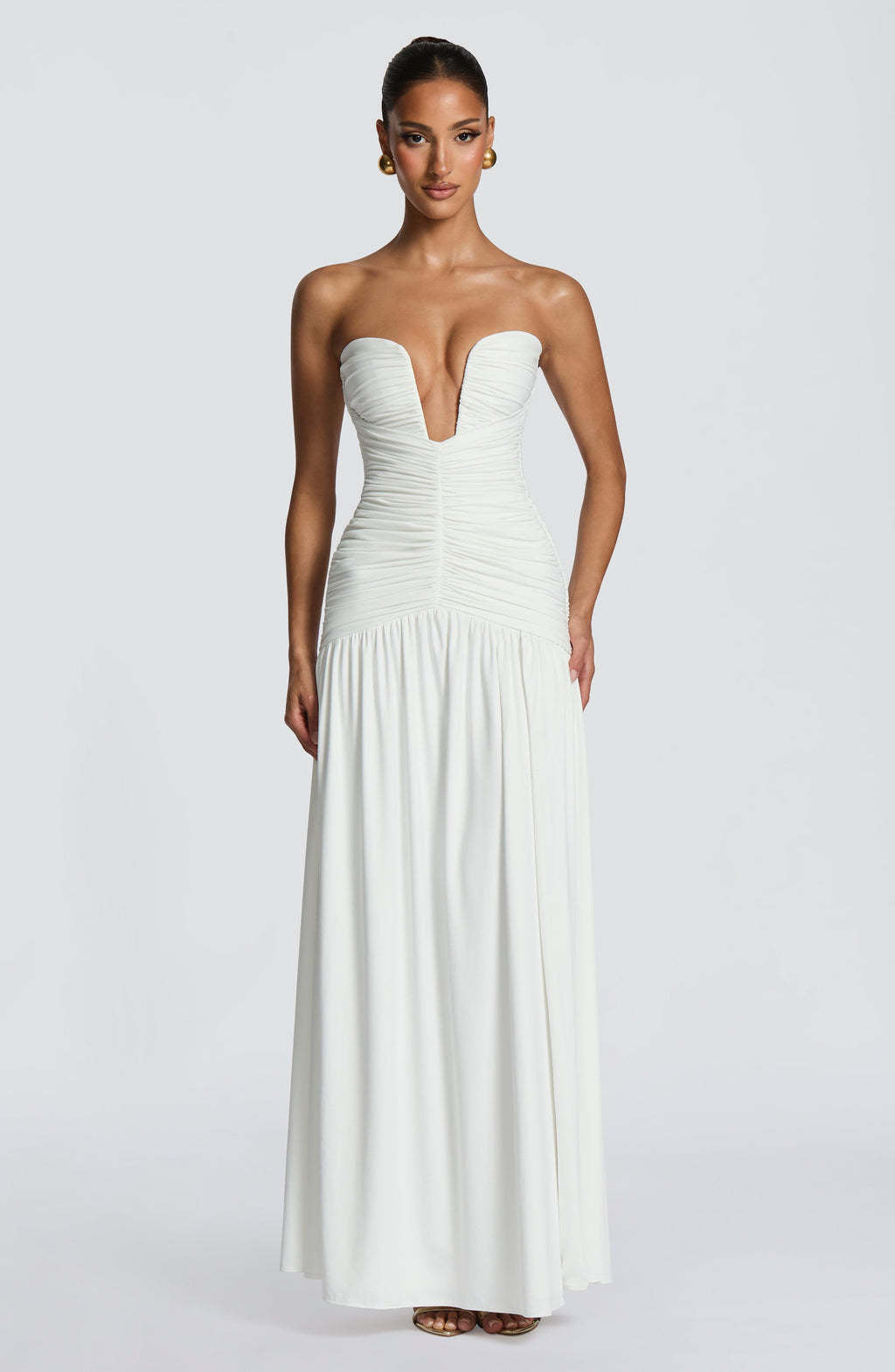 Damen Abendkleid mit tiefem V-Ausschnitt und eleganter Drapierung EB