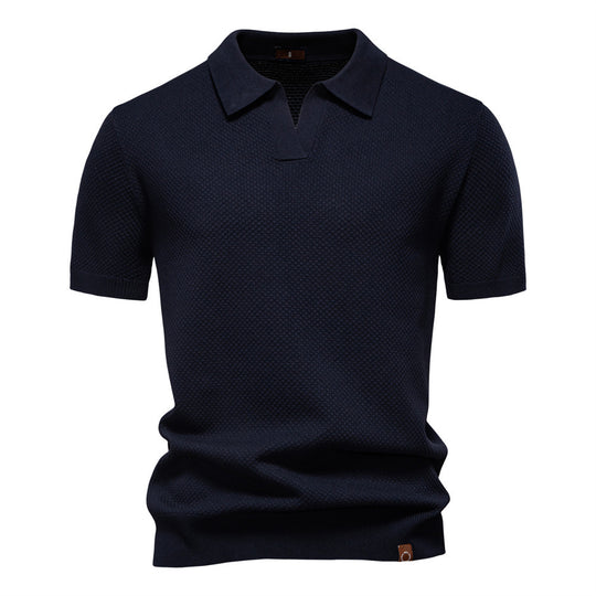 Herren nan strukturiertes Feinstrickpoloshirt mit offenem Reverskragen EB
