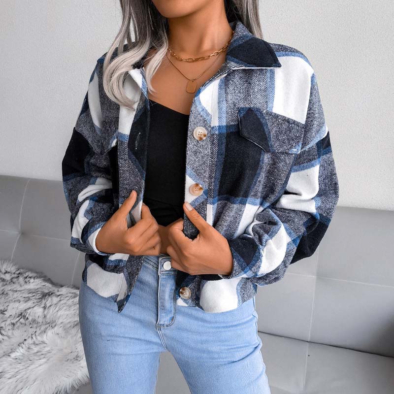 EB | Karierter Kurze Jacke mit Brusttaschen Polyester Karriert, Modern