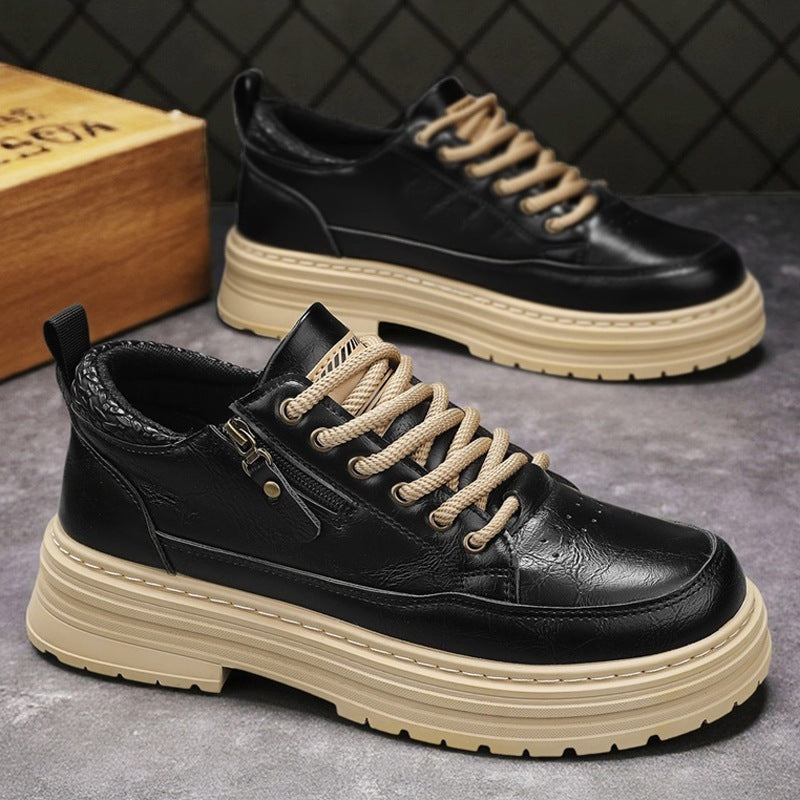 Herren robuste Lederoptik Plateau-Sneaker mit seitlichem Reißverschluss, gepolstertem Knöchelkragen und griffiger Wellenlaufsohle EB