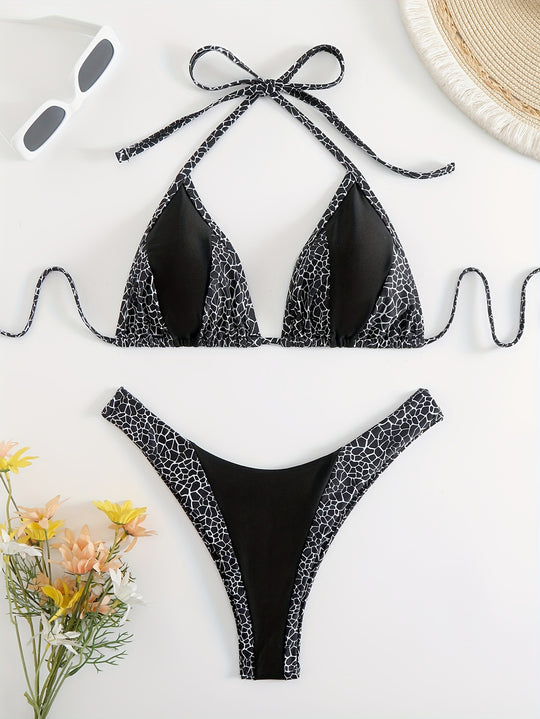 Damen Triangel-Bikini mit stilvollem Giraffenmuster EB