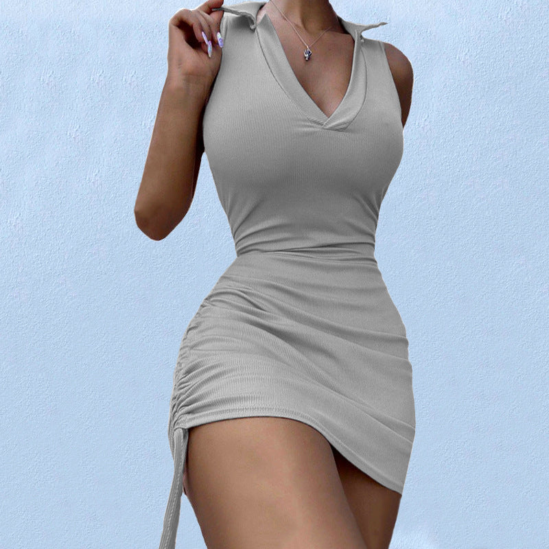 Damen figurbetontes Minikleid mit tiefem V-Ausschnitt und Raffungen EB