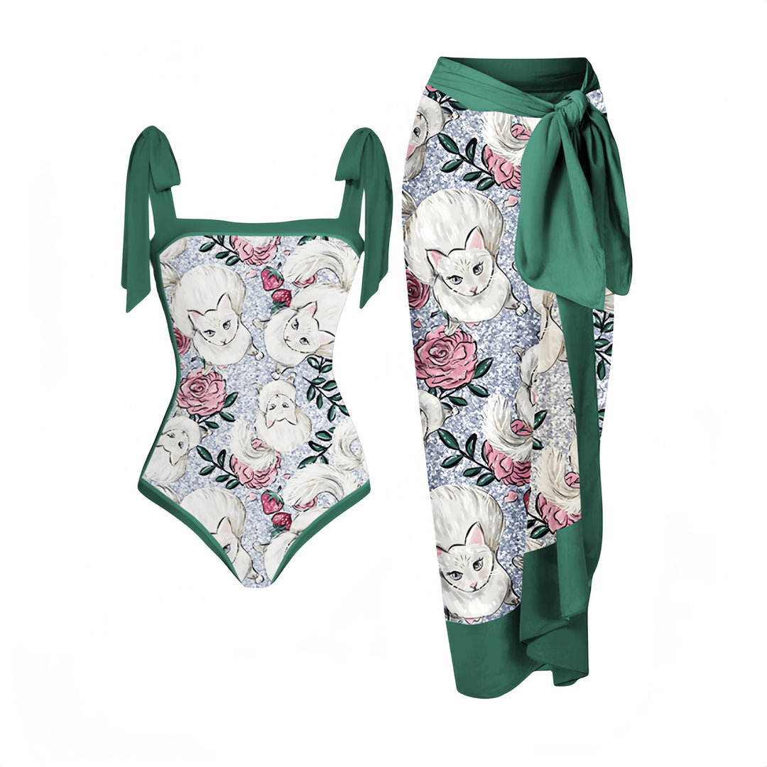 Damen Eleganter Badeanzug mit passendem Wickelrock EB