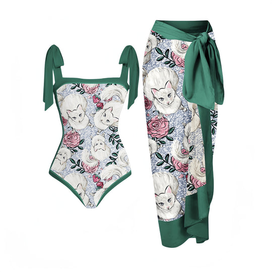 Damen Eleganter Badeanzug mit passendem Wickelrock EB
