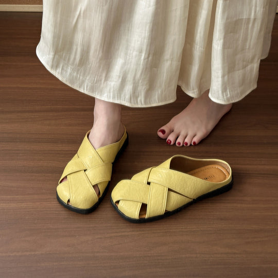 Damen Offene Mules mit geflochtenem Obermaterial und anatomischem Fußbett EB