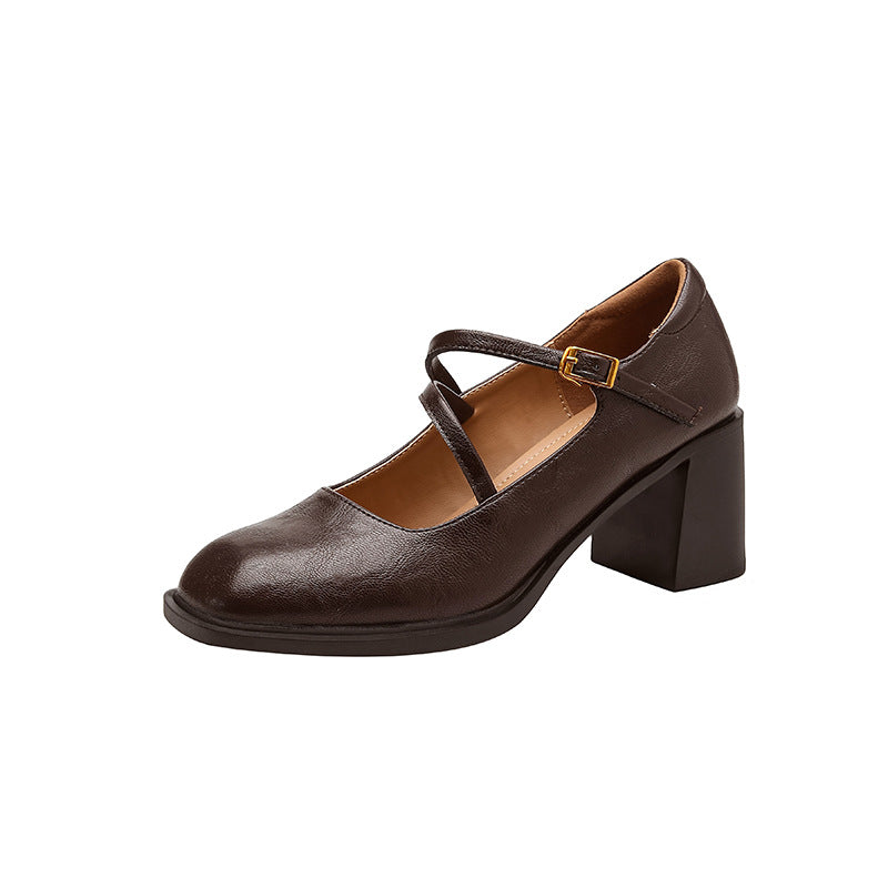 Damen Mary Jane Pumps mit elegantem Riemchen und komfortablem Blockabsatz EB
