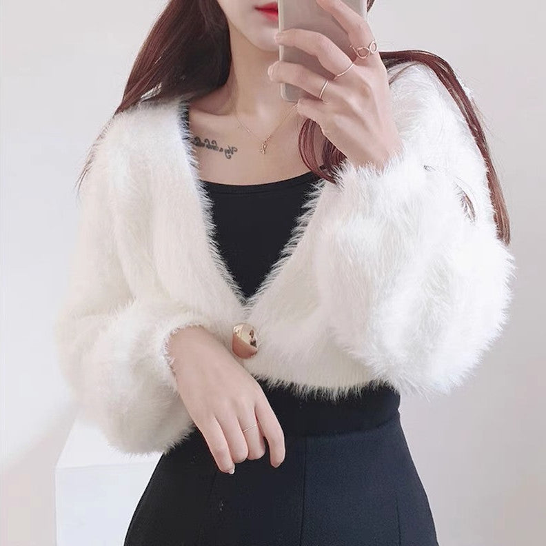 Damen kuschelige Bolerojacke im modischen und flauschigen Design EB