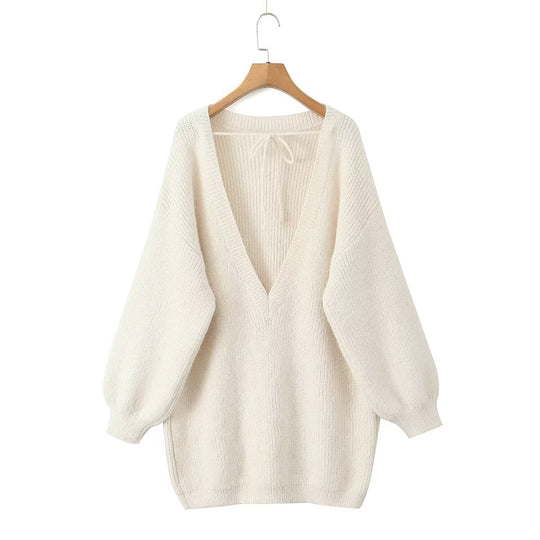 Damen modischer V-Ausschnitt Pullover mit puffärmeligen Details EB