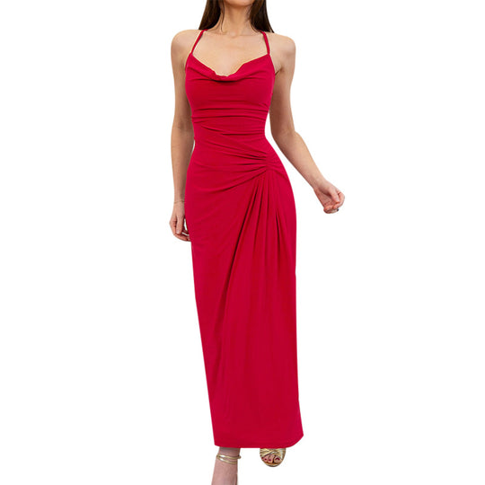 Damen Elegantes Maxikleid mit asymmetrischem Cowl-Ausschnitt und stilvoller Raffung EB