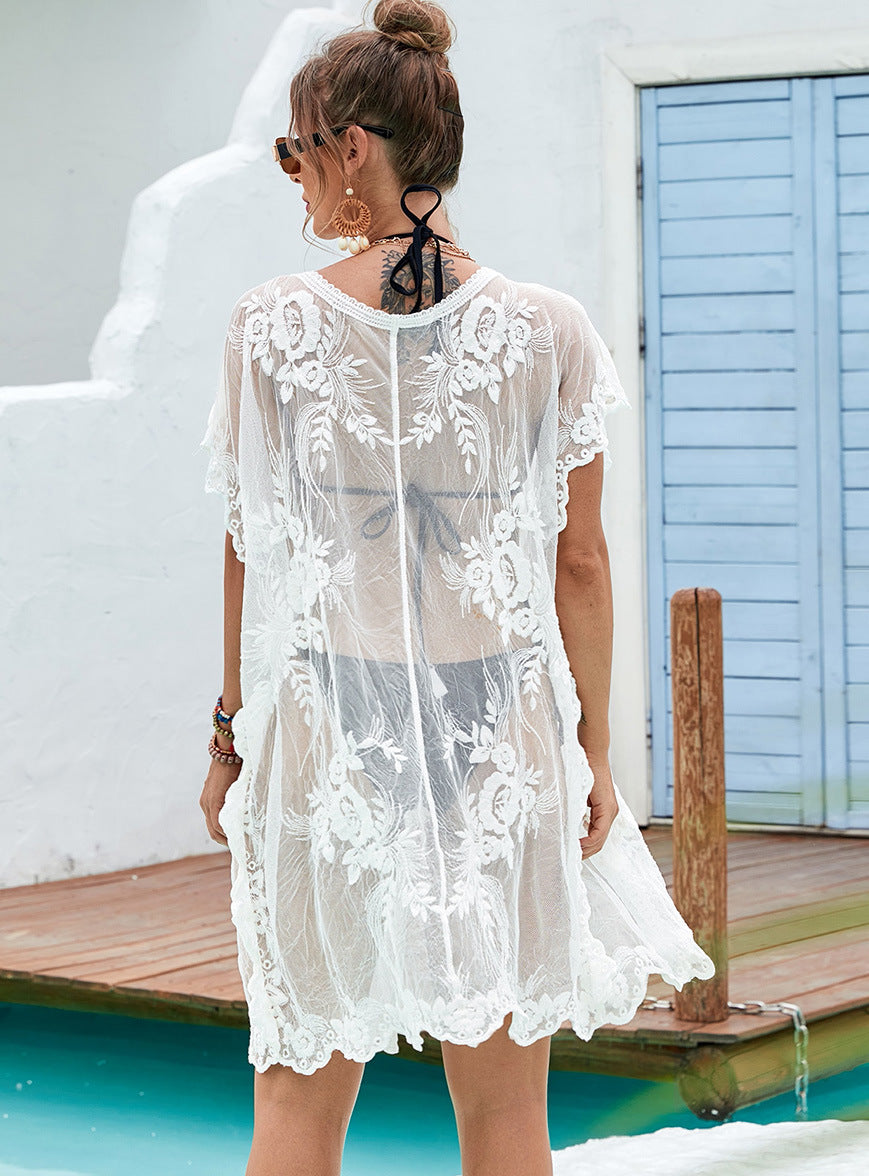 Damen Strand Schmuck Kleid mit floralen Spitzen Details EB